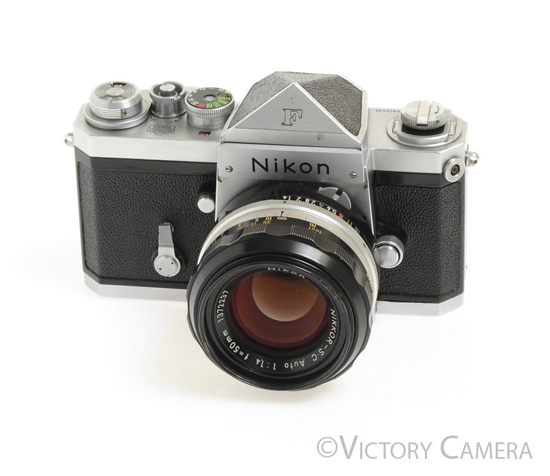 Nikon F Early 1960/61 64xxx w/ 50mm f1.4 Lens, Eye Level Finder -Good Seals- [EXC-] - Victory Camera