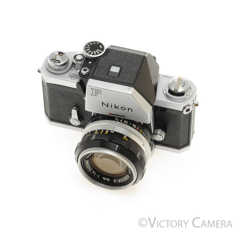 Nikon F Chrome 35mm SLR Camera w/ 50mm f1.4 Lens, Chrome Prism Finder [EXC] - Victory Camera