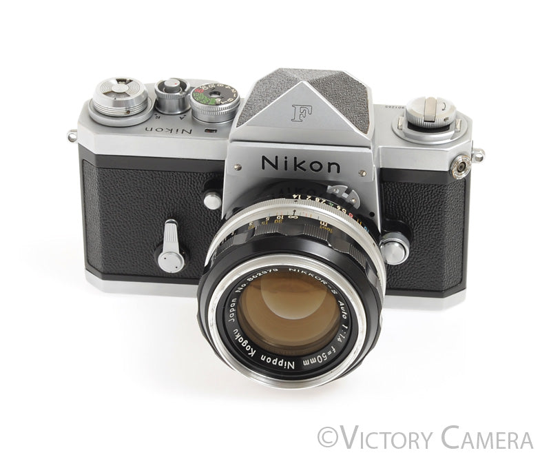 Nikon F Chrome 35mm Camera + 50mm f1.4 Lens Eye Level Finder + Box -Clean- - Victory Camera