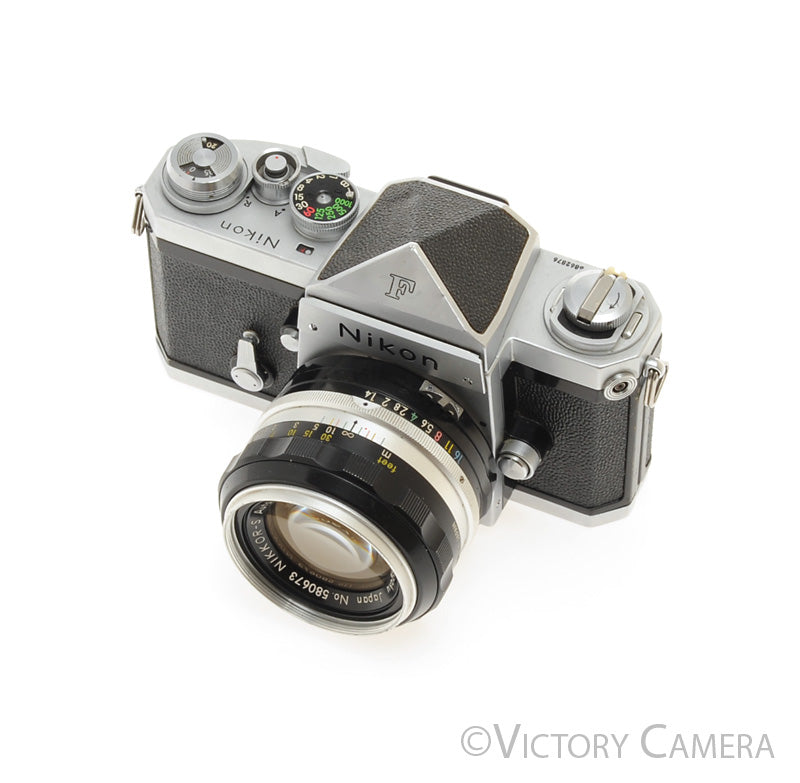 Nikon F Chrome 35mm SLR Camera w/ 50mm f1.4 Lens, Eye Level Finder [EXC]