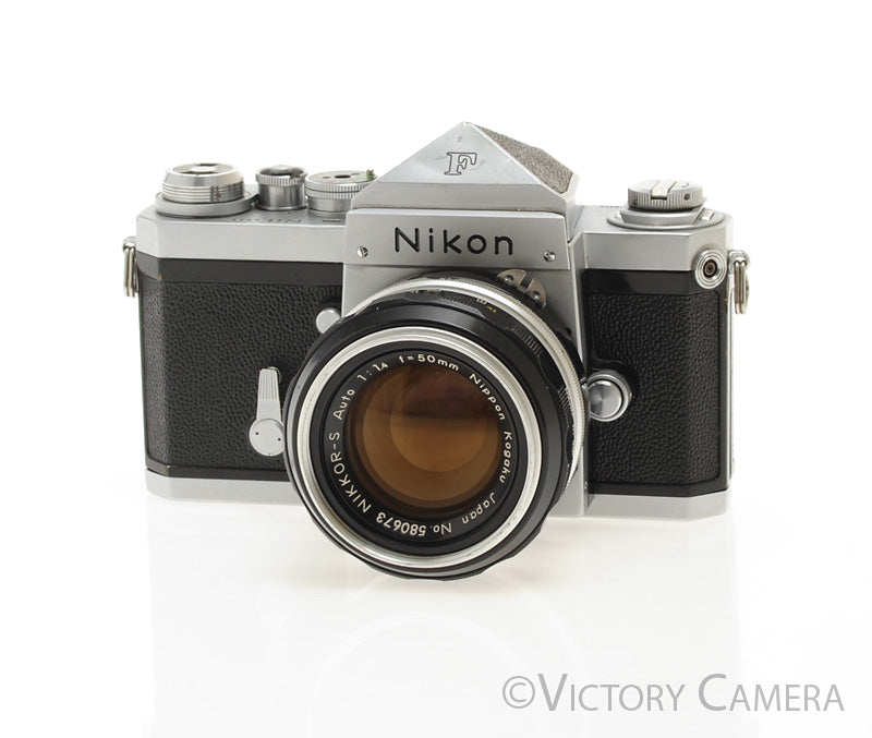 Nikon F Chrome 35mm SLR Camera w/ 50mm f1.4 Lens, Eye Level Finder [EXC]