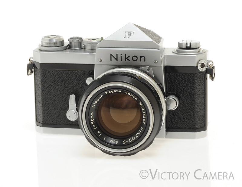 Nikon F Chrome 35mm Camera + 50mm f1.4 Lens Eye Level Finder + Case [EXC-] - Victory Camera