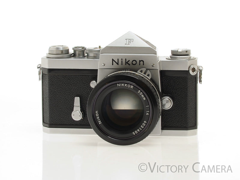 Nikon F Chrome 35mm SLR Camera w/ 50mm f1.4 Lens, Eye Level Finder [EXC+] - Victory Camera
