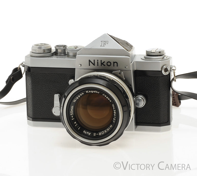 Nikon F Chrome 35mm SLR Camera w/ 50mm f1.4 Lens, Eye Level Finder [EXC+]