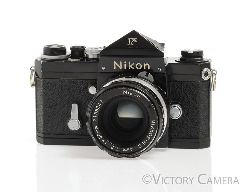 Nikon F Black Camera Body w/ Photomic Prism & 50mm f2 Lens -Nice, Good Seals- - Victory Camera