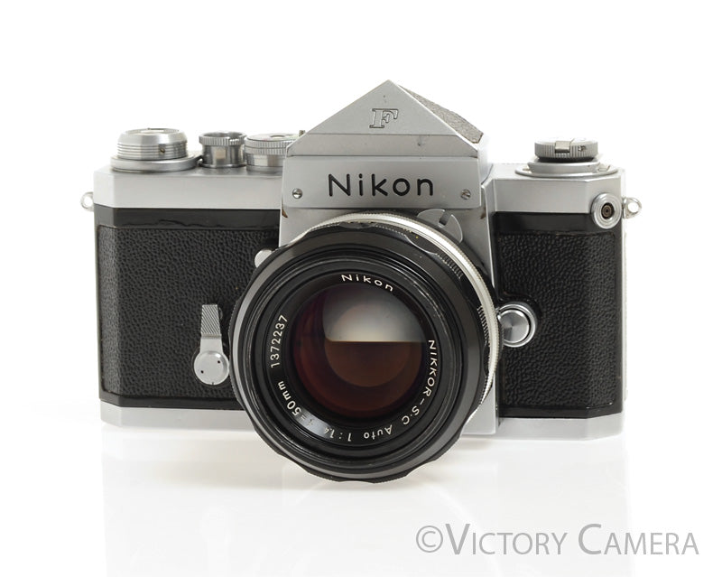 Nikon F Early 1960/61 64xxx w/ 50mm f1.4 Lens, Eye Level Finder -Good Seals- [EXC-] - Victory Camera