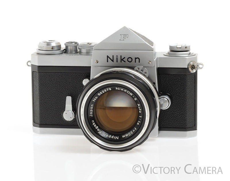 Nikon F Chrome 35mm Camera + 50mm f1.4 Lens Eye Level Finder + Box -Clean- - Victory Camera