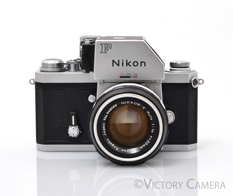 Nikon F Chrome 35mm SLR Camera w/ 50mm f1.4 Lens, Chrome Prism Finder [EXC]