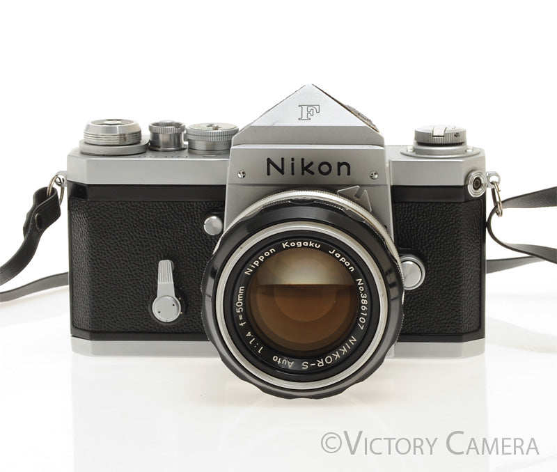 Nikon F Chrome 35mm SLR Camera w/ 50mm f1.4 Lens, Eye Level Finder [EXC+]
