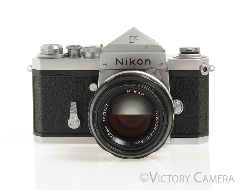 Nikon F Early 1960/61 64xxx w/ 50mm f1.4 Lens, Eye Level Finder -Good Seals- [EXC-] - Victory Camera