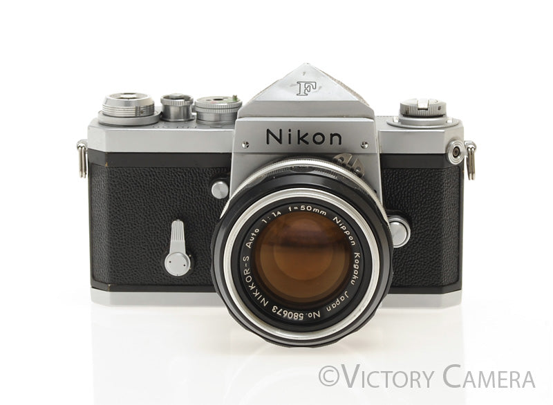 Nikon F Chrome 35mm SLR Camera w/ 50mm f1.4 Lens, Eye Level Finder [EXC]