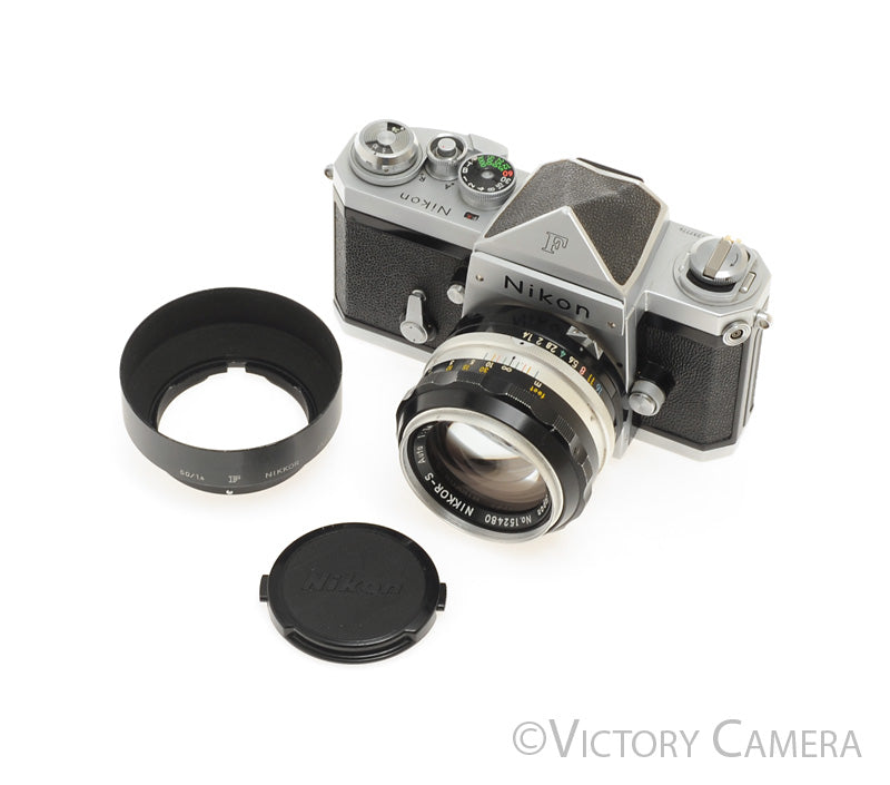 Nikon F Chrome 35mm SLR Camera w/ 50mm f1.4 Lens, Eye Level Finder [EXC] - Victory Camera