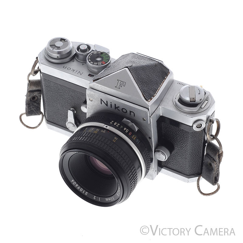 Nikon F Chrome 35mm Camera + 50mm f2 Lens Eye Level Finder  [GOOD] - Victory Camera