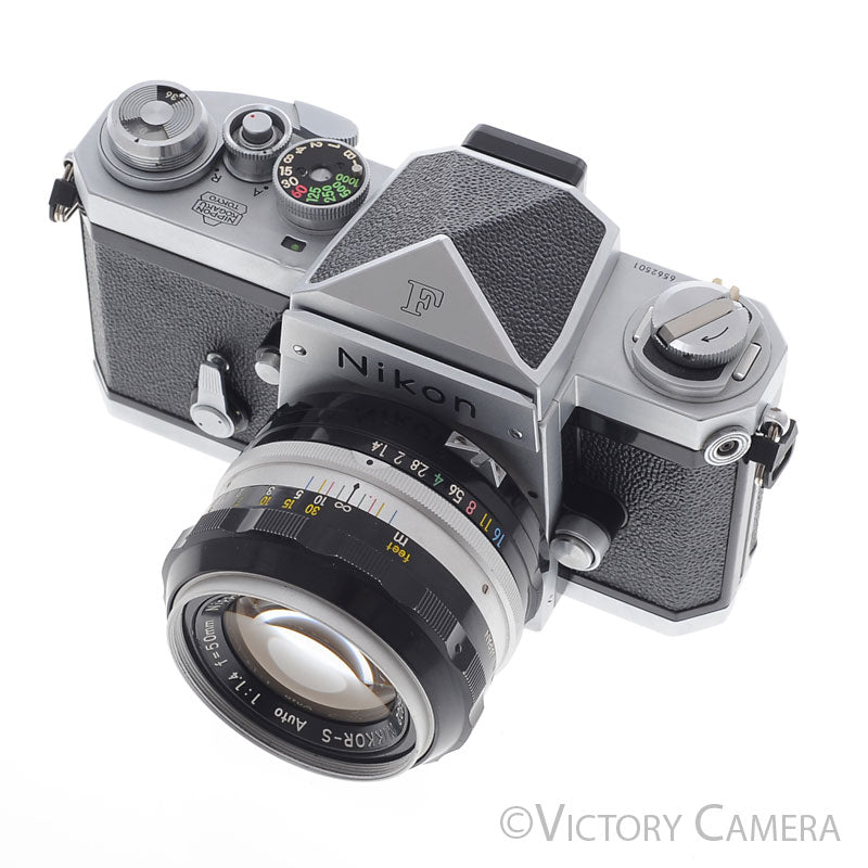 Nikon F Chrome 35mm Camera + 50mm f1.4 Lens Eye Level Finder [EXC] - Victory Camera