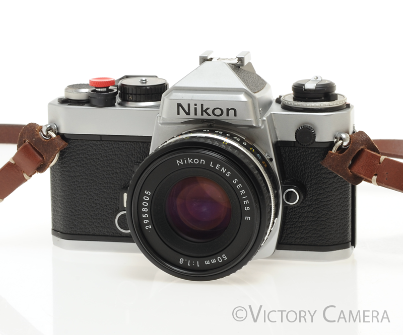 Nikon FE Chrome 35mm Film Camera 50mm F1.8 Lens -New Seals- - Victory Camera