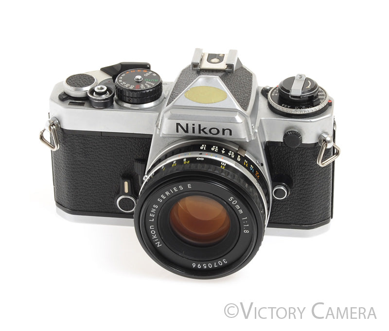Nikon FE Chrome 35mm Film SLR Camera w/ Nikon E 50mm F1.8 Lens -New Seals- - Victory Camera