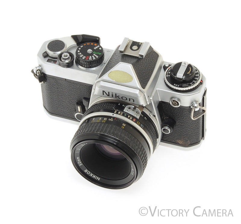 Nikon FE Chrome 35mm Film SLR Camera 50mm f2 Lens -New Seals- [EXC-] - Victory Camera