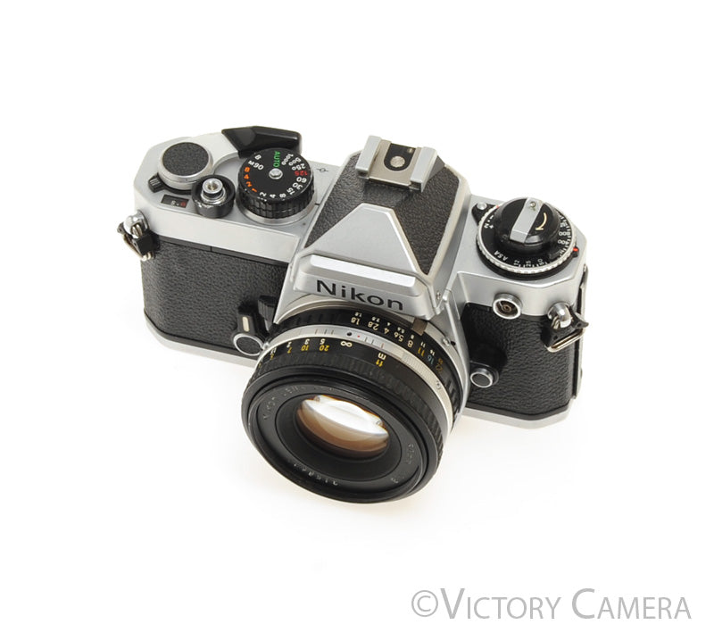 Nikon FE Chrome 35mm Film Camera 50mm F1.8 Lens [EXC] - Victory Camera