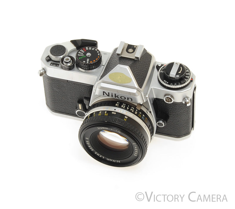 Nikon FE Chrome 35mm Film Camera w/ 50mm f1.8 Lens [EXC] - Victory Camera