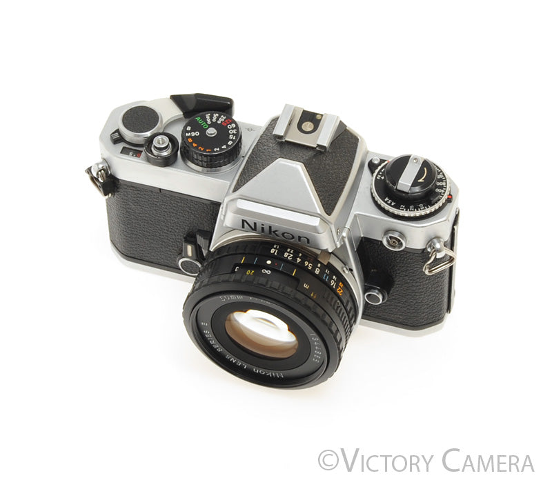 Nikon FE Chrome 35mm Film Camera 50mm F1.8 Lens [EXC] - Victory Camera