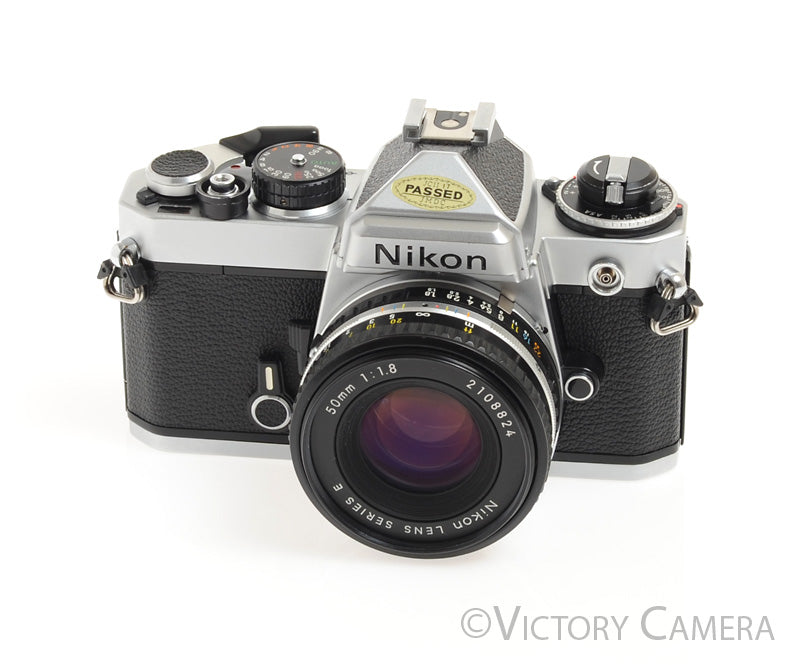 Nikon FE Chrome 35mm Film SLR Camera w/ 50mm F1.8 AI-S Prime Lens -New Seals- - Victory Camera