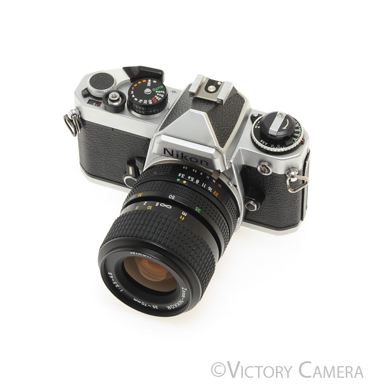 Nikon FE Chrome 35mm Film Camera w/ 35-70mm Zoom Lens [EXC+] - Victory Camera
