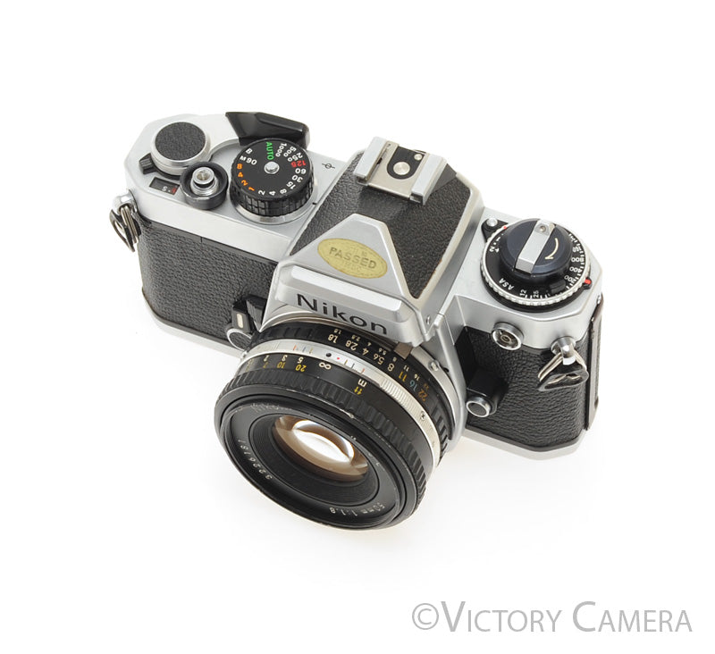 Nikon FE Chrome 35mm Film SLR Camera 50mm f1.8 AI-s Lens