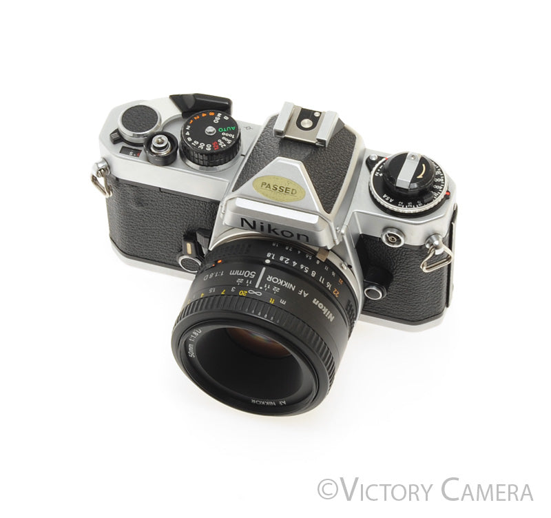 Nikon FE Chrome 35mm Film Camera w/ 50mm F1.8 D Lens [EXC] - Victory Camera