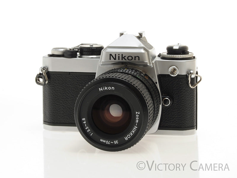 Nikon FE Chrome 35mm Film Camera w/ 35-70mm Zoom Lens [EXC+] - Victory Camera