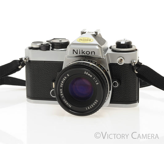 Nikon FE Chrome 35mm Film Camera 50mm F1.8 Lens -New Seals- [EXC+] - Victory Camera
