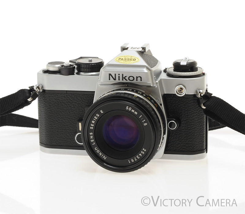 Nikon FE Chrome 35mm Film Camera 50mm F1.8 Lens -New Seals- [EXC+]