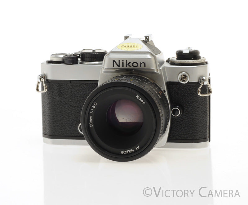 Nikon FE Chrome 35mm Film Camera w/ 50mm F1.8 D Lens [EXC] - Victory Camera