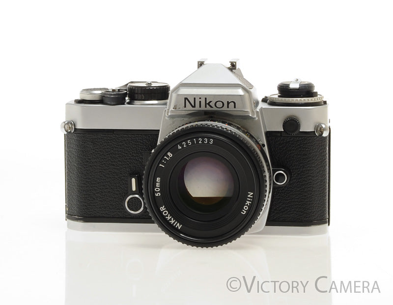 Nikon FE Chrome 35mm Film Camera w/ Nikkor 50mm f1.8 AI-S Lens [EXC] - Victory Camera