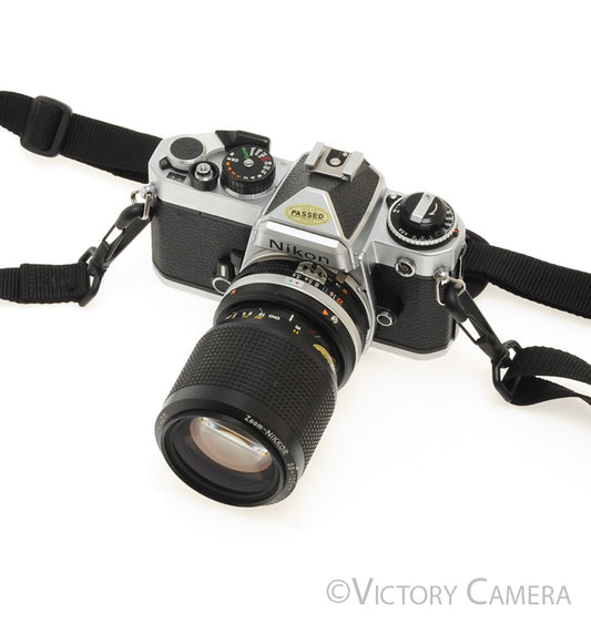Nikon FE Chrome 35mm Film Camera w/ 35-105mm Zoom Lens [GOOD] - Victory Camera