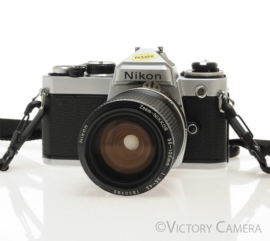 Nikon FE Chrome 35mm Film Camera w/ 35-105mm Zoom Lens [GOOD] - Victory Camera