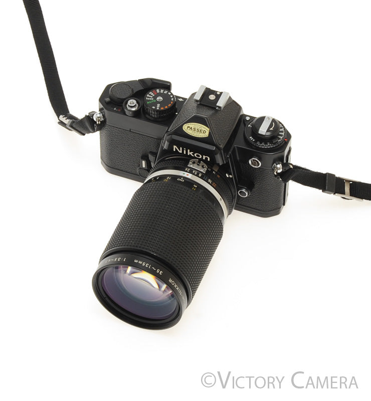 Nikon FE Black 35mm Film Camera 35-135mm Zoom Lens [EXC+] - Victory Camera
