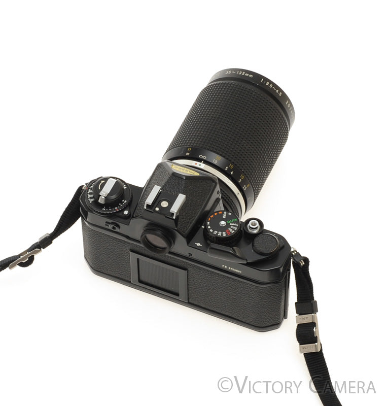 Nikon FE Black 35mm Film Camera 35-135mm Zoom Lens [EXC+] - Victory Camera