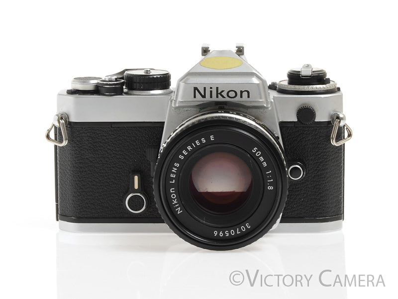 Nikon FE Chrome 35mm Film SLR Camera w/ Nikon E 50mm F1.8 Lens -New Seals- - Victory Camera