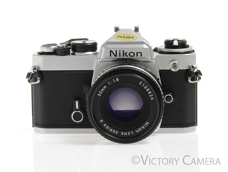 Nikon FE Chrome 35mm Film SLR Camera w/ 50mm F1.8 AI-S Prime Lens -New Seals- - Victory Camera