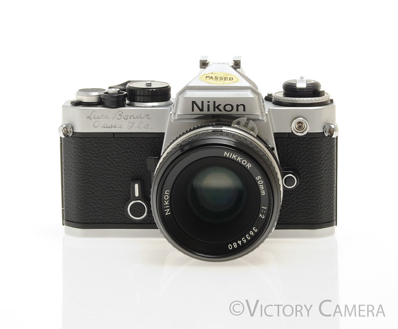 Nikon FE Chrome 35mm Film SLR Camera 50mm f2 Lens -New Seals-  [EXC-] - Victory Camera