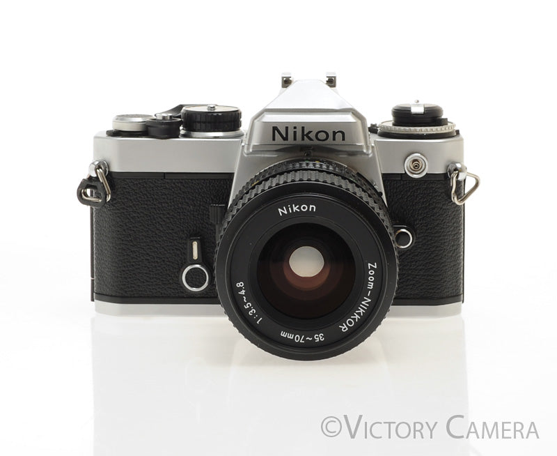 Nikon FE Chrome 35mm Film Camera w/ 35-70mm Zoom Lens [EXC+] - Victory Camera
