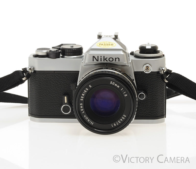 Nikon FE Chrome 35mm Film Camera 50mm F1.8 Lens -New Seals- [EXC+]