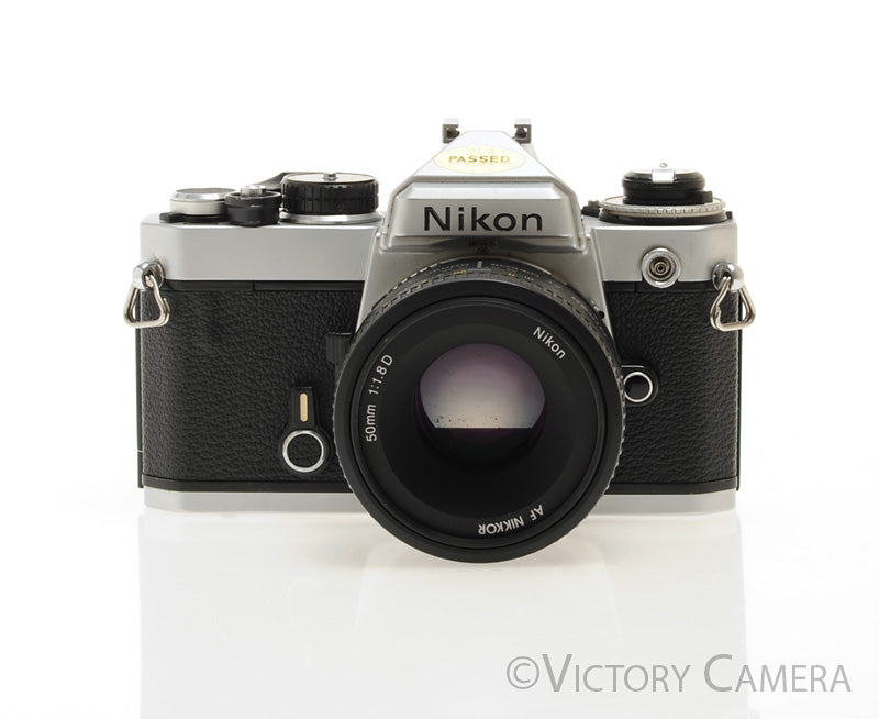Nikon FE Chrome 35mm Film Camera w/ 50mm F1.8 D Lens [EXC] - Victory Camera