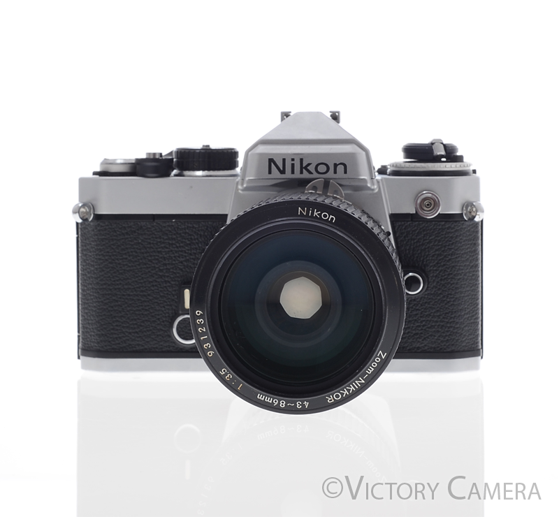Nikon FE Chrome 35mm Film Camera with 43-86mm f3.5 Zoom Lens [EXC] - Victory Camera