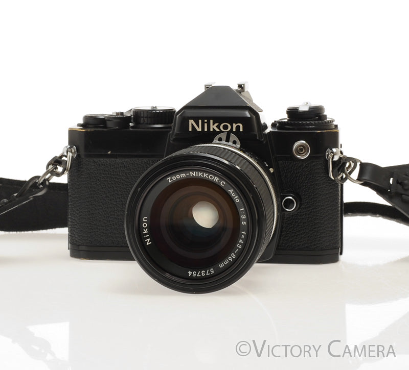Nikon FE Black 35mm Film Camera with 43-86mm F3.5 Zoom Lens [EXC] - Victory Camera