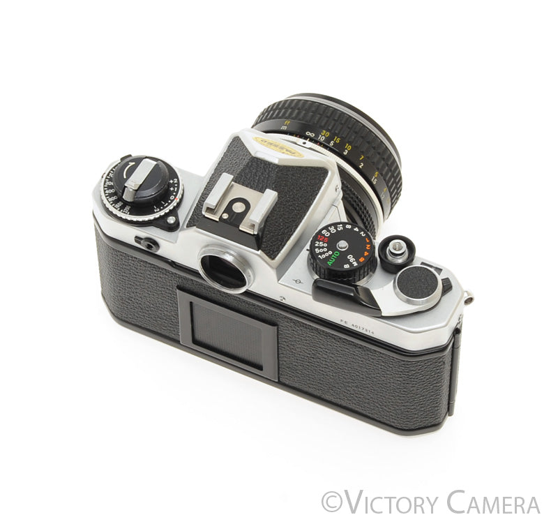 Nikon FE Chrome 35mm Film SLR Camera 50mm f2 Lens -New Seals-  [EXC-] - Victory Camera