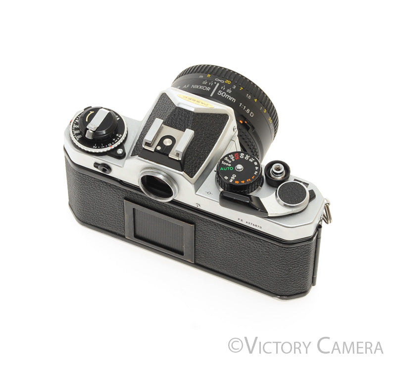 Nikon FE Chrome 35mm Film Camera w/ 50mm F1.8 D Lens [EXC] - Victory Camera