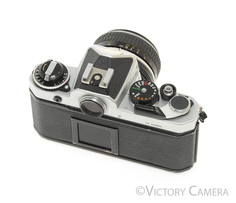 Nikon FE Chrome 35mm Film SLR Camera 50mm f2 Lens -New Seals- [EXC-] - Victory Camera