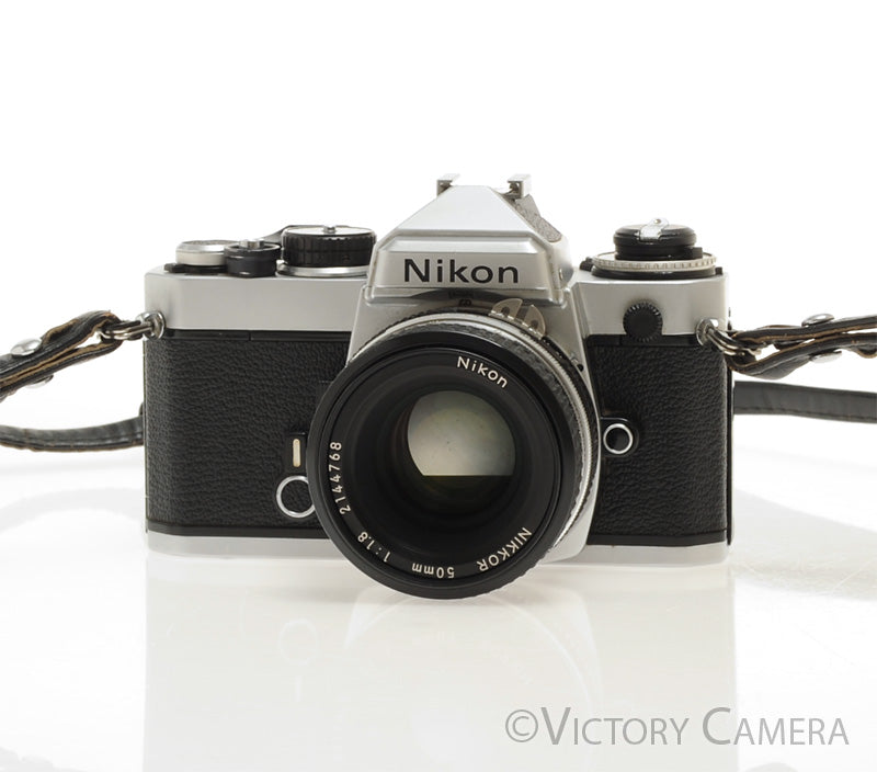Nikon FE Chrome 35mm Film Camera w/  50mm f1.8 Lens [EXC] - Victory Camera