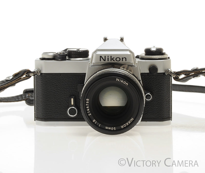 Nikon FE Chrome 35mm Film Camera w/  50mm f1.8 Lens [EXC] - Victory Camera